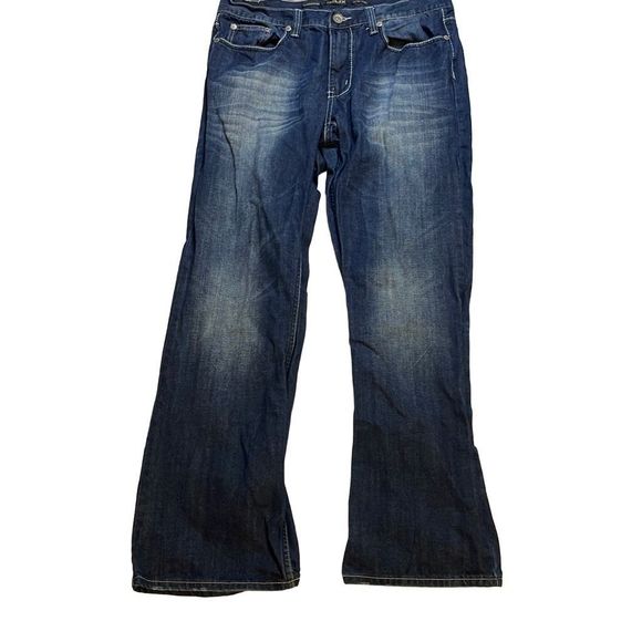 Helix Jeans Helix Mens Blue Flared Leg Dark Denim Jeans Size 36x32